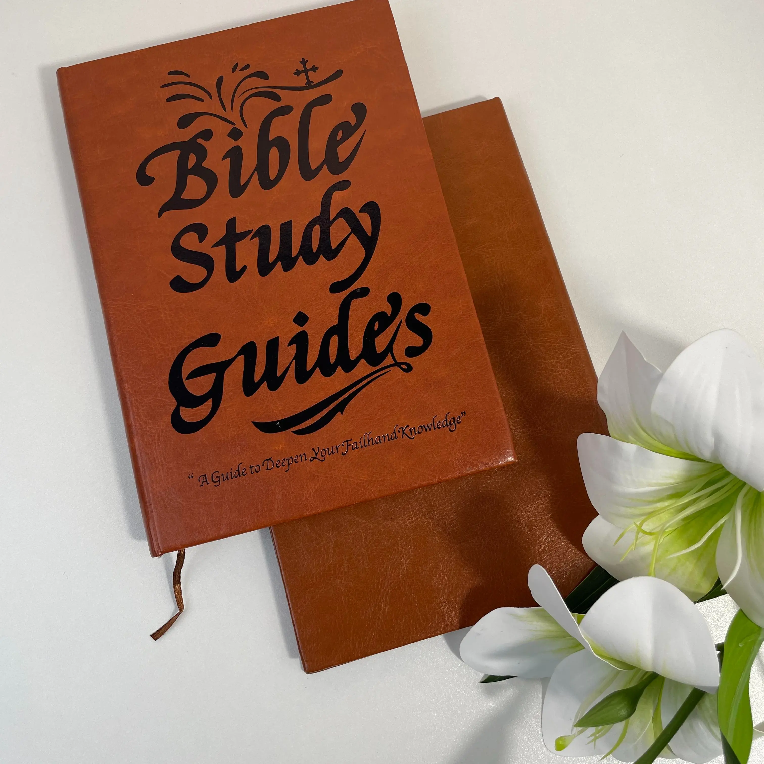 A5 PU Leather Cover Christian Print Notebook, 66-Page Bible Study Journal with Devotional Tips, Ideal for Personal-Group Study & Prayer, Christian Gift for Office Stationery Supplies