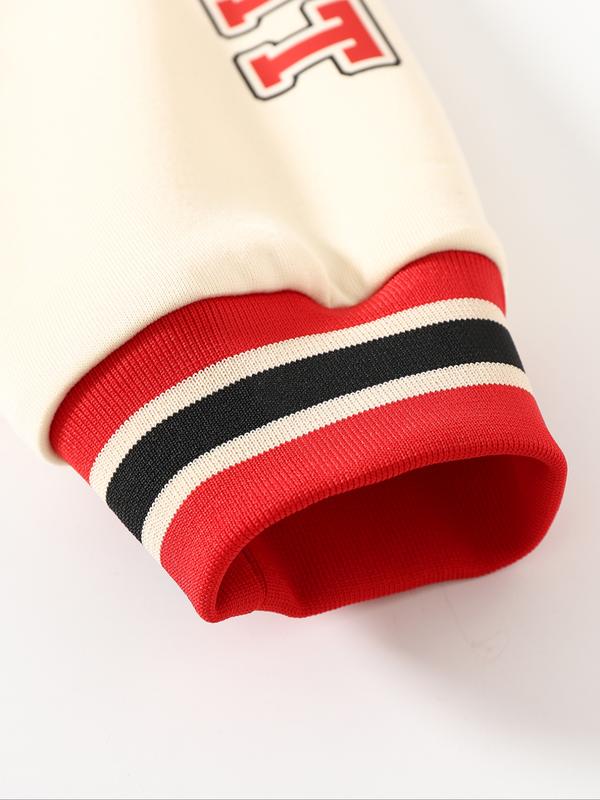 Vintage Street Style Embroidered Baseball Jacket, Redmi Patch Devil Angel Badge, Casual Fitted Varsity Jacket, Fall & Winter Fashion