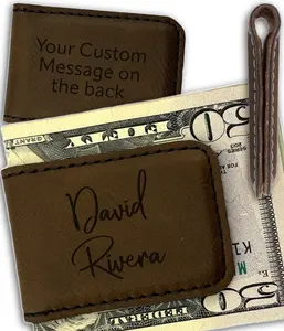 Craft & Clan Custom Name Money Clip – Magnetic Minimalist Wallet for Men – Personalized Gift for Him – Slim Leather Clip with Custom Message - Anniversary Gift