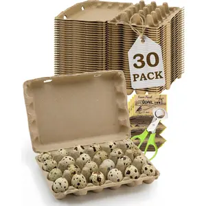 24 Grids Pulp Quail Egg Cartons - 30 Pack Paper Pulp Bulk Cartons for Quail Eggs with Stickers and a Pair of Scissors