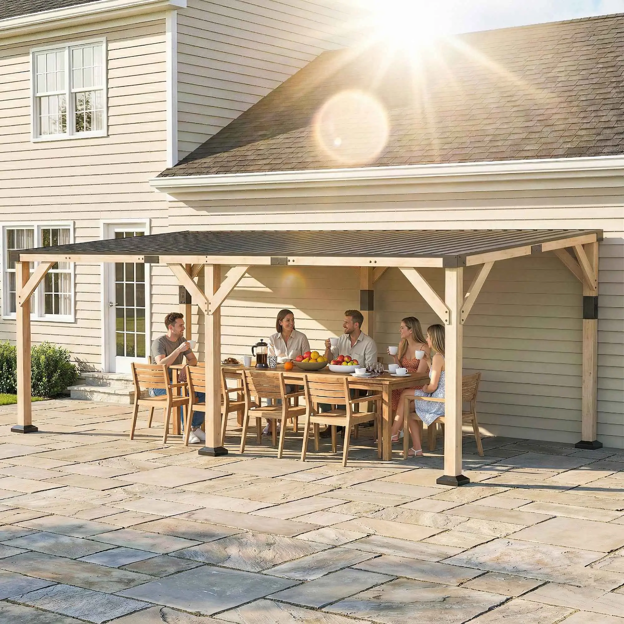 10x20 Lean-To Gazebo - Elegant Outdoor Pergola with Steel Roof