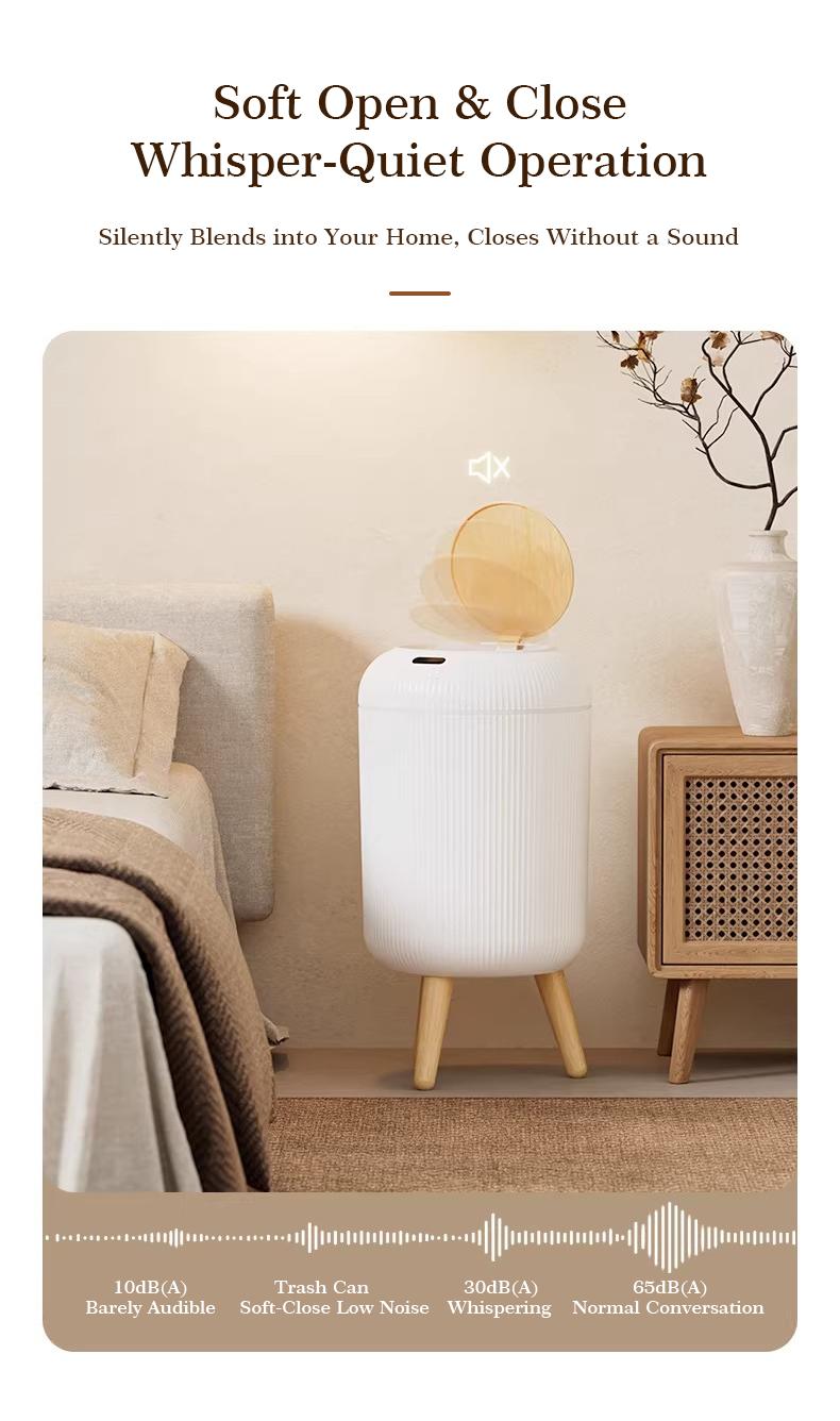 Pukomc Smart Induction Waterproof Trash Bin - Flip-Top Design for Bathroom, Kitchen, Bedroom, and Office - Cute Nordic Style Springtok White Motion Sensor Automatic Filter