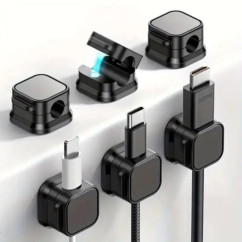 Magnetic Cable Management Holder, Desk Cable Organizer Clip, Cord Holders for Cables, Office Desk Accessories, Desk Gadgets for USB Charging Cables and Mouse Cords, Cord Organizer for Home and Office