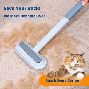 Long Handle Pet Hair Remover Removal Brush with Squeegee - 2-in-1 Reusable Lint Roller for Sofa, Carpet & Bed - Dog Cat Fur Cleaning Tool with Mini Brush