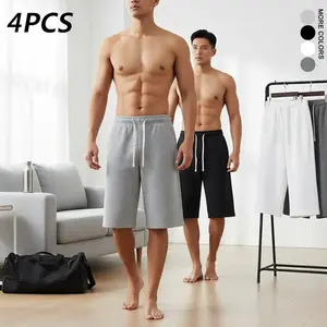 High-Quality Men’s 3/4 Active Shorts - 1-Pack & 4-Pack Options, Beige Plain Sports Gym Trousers, Menswear Operator Bottoms