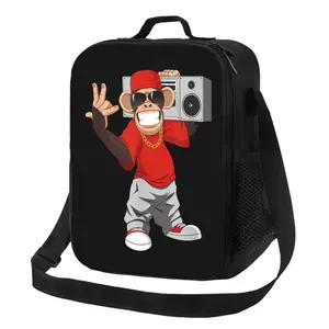 Funny Gorilla Monkey Insulated Lunch Bag, 600D Oxford Cloth Reusable Cooler Tote, Adjustable Shoulder Strap, Double Zipper, Leakproof Lunch Box Bag with Inner Compartment for Office, School, Picnic, Travel, Food & Snack Storage