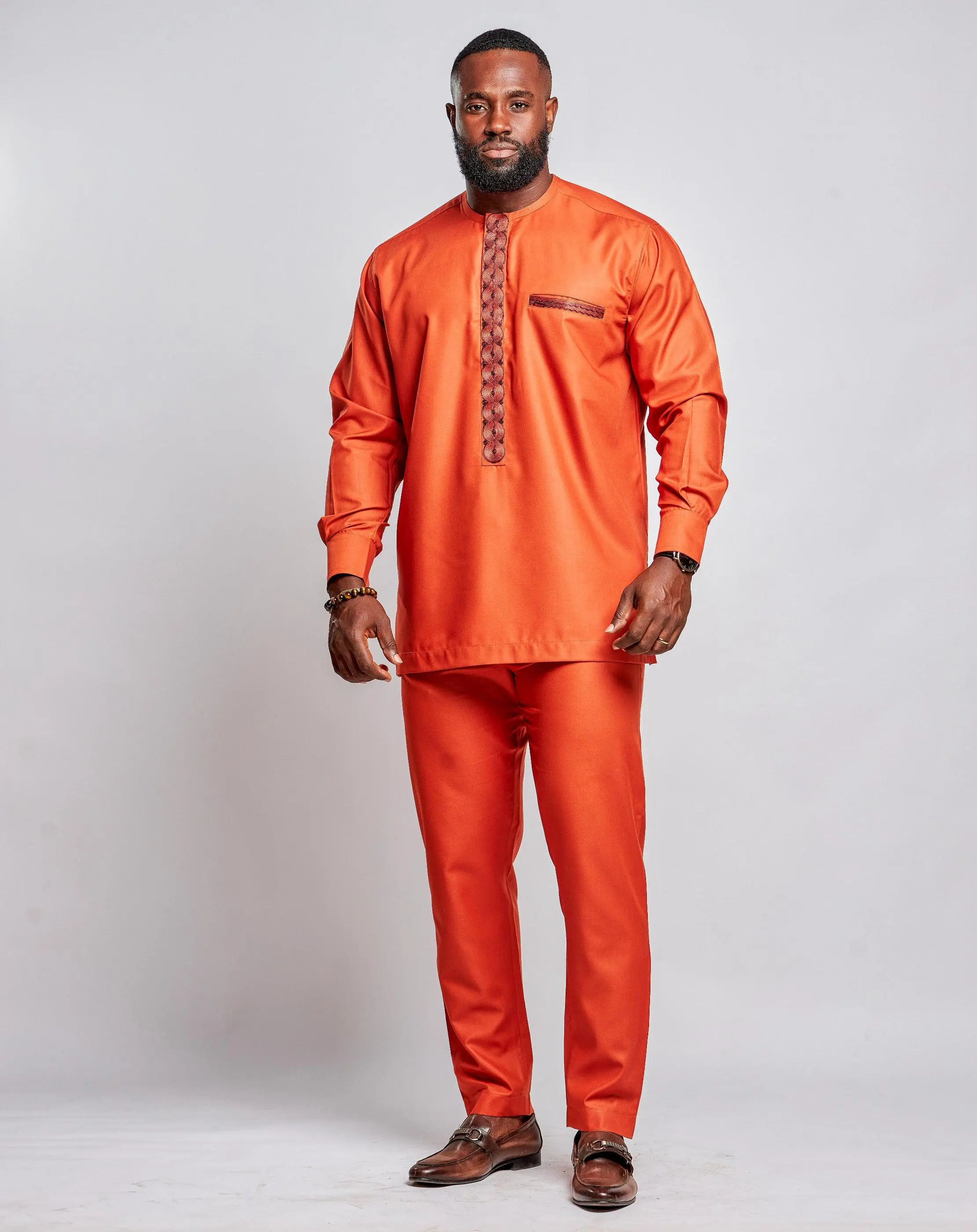 Ankara Men's Polished Cotton Suit (Long Sleeves)