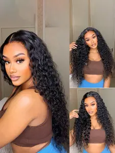 Water Wave T Middle Part Lace Wig Human Hair Wig Pre Plucked 13x4x1 Transparent Lace Frontal Wig Virgin Hair For Women