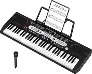 61-Key Multifunction Digital Piano Keyboard, Digital Pianos with LCD Display, Keynote Stickers, Microphone, Portable Design, MP3/USB/MIDI Compatibility for Home Use