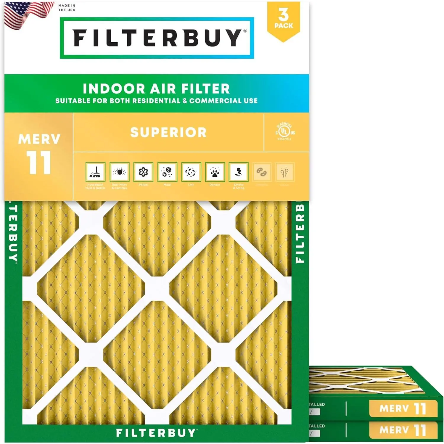 New Filterbuy 12x16x1 Pleated Air Filter (3-Pack) - Eco-Friendly, MERV 11 Rating, Allergen Defense, Dual Wire Backs, Electrostatically Charged for HVAC AC Furnace (Actual Size: 11.50x15.50x0.75 in)