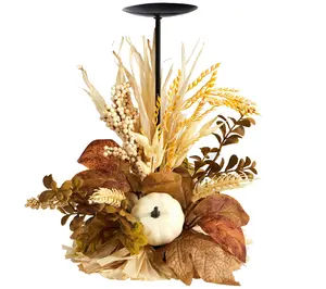 Nearly Natural 12" Autumn Harvest & Pumpkin Fall Candle Holder