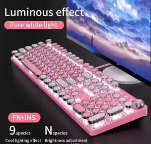 1pc YINDIAO Pink Mechanical Keyboard With Blue Switches Retro Punk Keycaps E-sports Gaming Keyboard Typing Office Special
