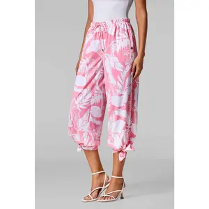 Women's Petra Wide Leg Pant | Flamingo Pink Palm Paradise