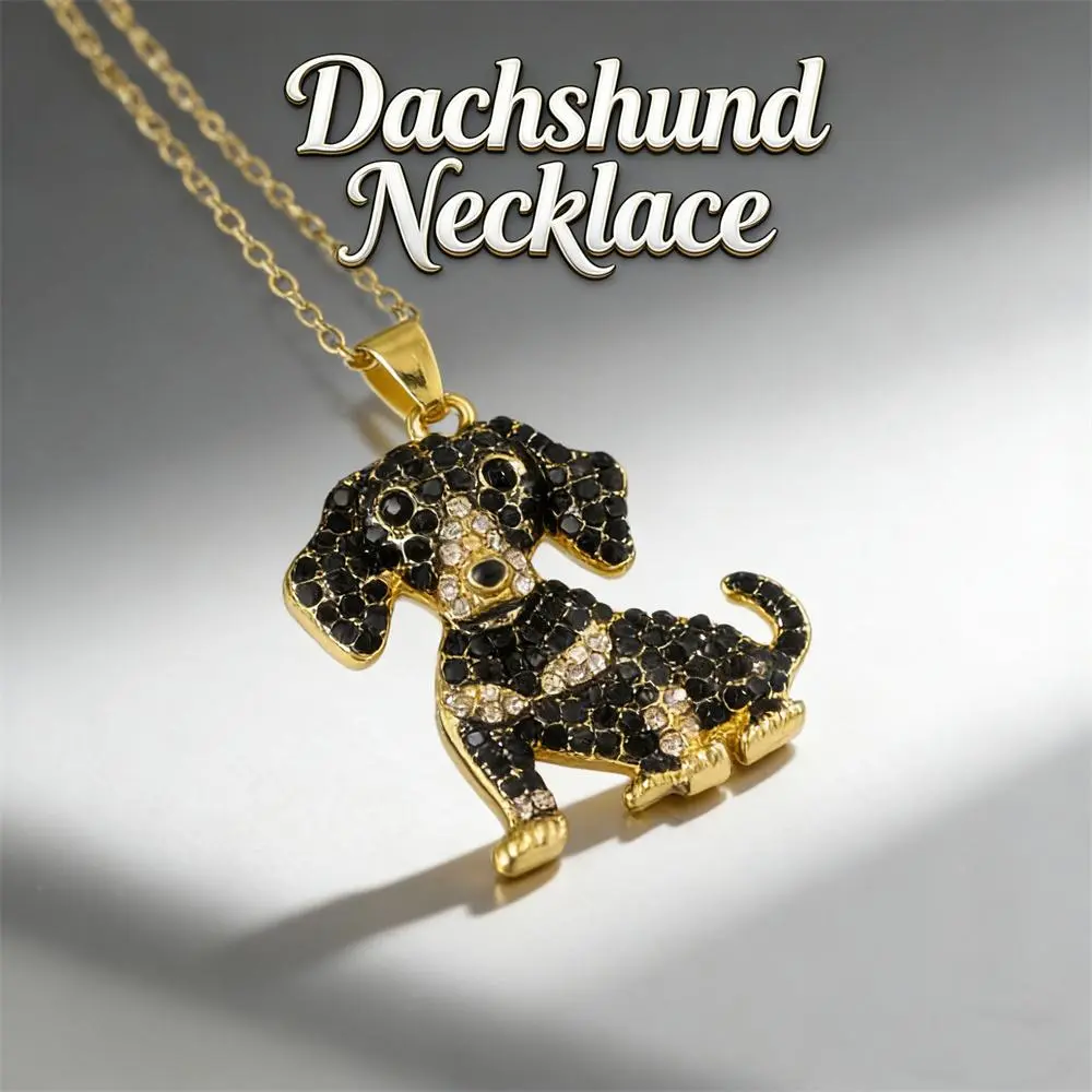 Cute Dachshund Necklace for Women, Premium Zinc Alloy Black Rhinestone Inlaid Dog Pendant, Fashion Pet Themed Animal Jewelry, Lovely Gift for Girls Dog Lovers Dog Mom, Ideal for Birthday Holiday Daily Wear Party Anniversary