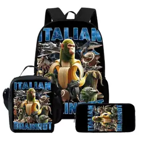 Italian Brainrot 3Pcs/Set Backpack With Messenger Bags ,Pencil Bags For Boy/Girls Best Gift 2D Flat Cartoon Student School Bags