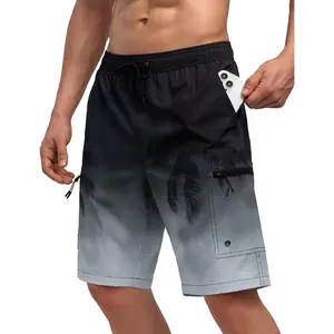 Mens Swim Trunks with Compression Liner Zipper Cargo Pockets Bathing Suit 9 Inch Quick-Dry Swimming Shorts