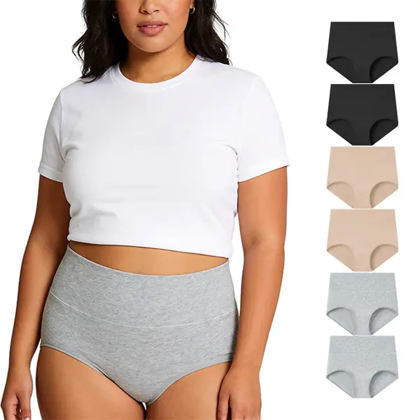 MhzyCaus 6-Pack High-Waisted Cotton Women's Panties, Soft & Breathable, Comfortable Full Coverage Briefs for Everyday Wear, Stretchy & Durable, All-Day Comfort lady panty knicker underwear basic seamless fit