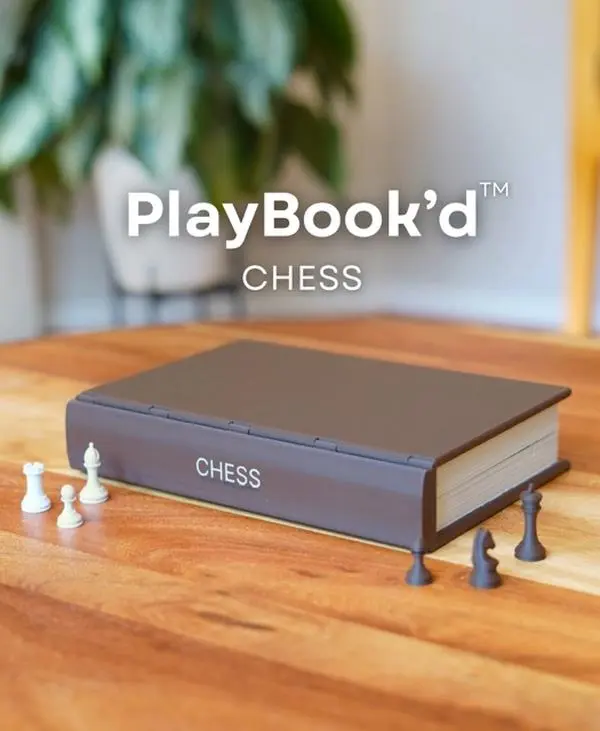 Premium 3D-Printed Folding Chess Board Book Set – Compact Travel Game, Minimalist Shelf Display, High-Quality Pieces – Collectible Book-Style Series with Chess, Backgammon, 4-in-a-Row & Sea Battle – Perfect Gift for Gamers