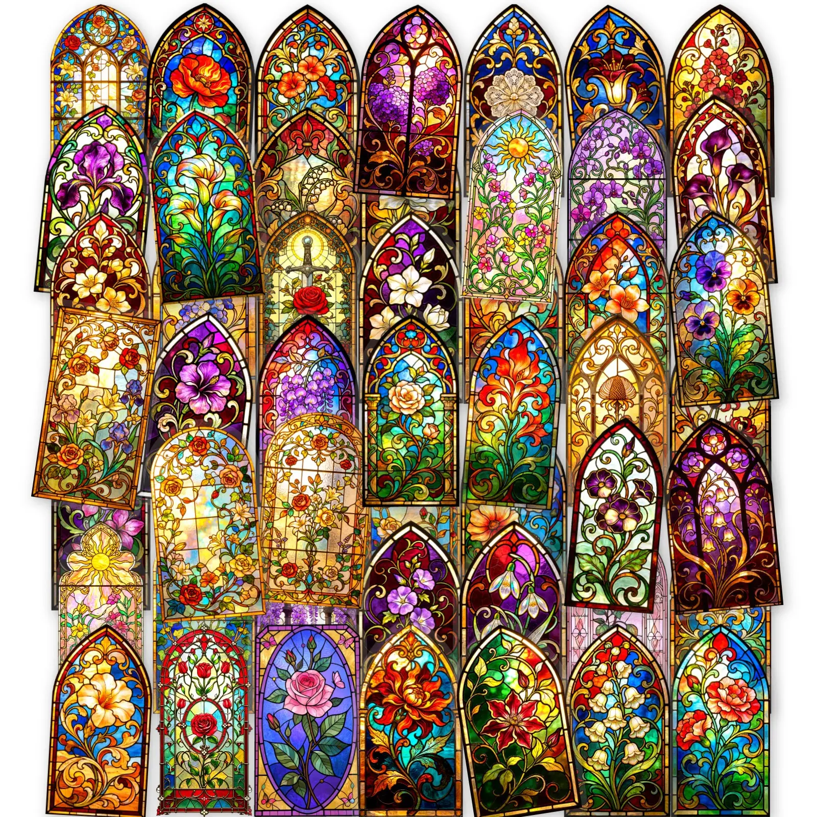 New 50Pcs Retro Stained Glass Stickers, Dreamy Creative DIY Decor, Waterproof Transparent PET Decals