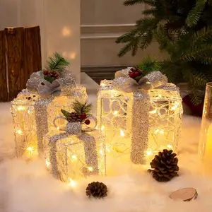 PEIDUO Christmas Decorations Set of 3 Lighted Gift Boxes for Xmas Tree Indoor Holiday Home Decor Festive Touch