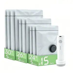 [2026 Upgraded] Portable Vacuum Sealer Bags Set - 15 Pac Compression Bags for Carry-On Suitcases, USB Rechargeable Handheld Pump with Built-In Battery, Durable Zipper Pouches, Lightweight Home Organizer Cover, Vacuum Bags For Travel, Bag Organization