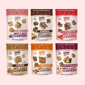 Chunk Nibbles Snack Clusters Sampler Pack | 6 Pack | 4.25oz Bags | 6 Flavors- Toffee, Vanilla, Peanut Butter Chocolate, S'mores, Strawberry, Apple Cinnamon | Sweet & Salty Cluster Bites