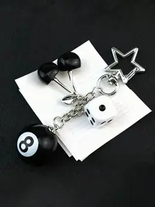 A star&cherry&billiards design keychain&sieve, fashionable DIY acrylic men's and women's car keychain, fashionable aluminum alloy stainless steel chain, birthday gift accessories, bag accessories