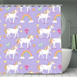 Rainbow Unicorn Shower Curtain Cute Cartoon Starry Sky Design Waterproof Fabric Bathroom Decor Set with Hooks 72x72 Inch