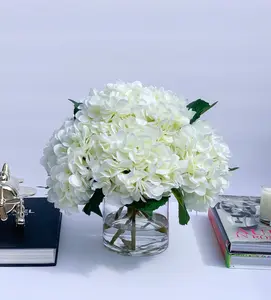 Large White Hydrangea Centerpiece Arrangement in Cylinder Vase