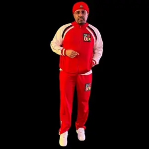 MENS 3 PIECE RED/WHITE AND BLACK SWEATSUIT & BEANIE SETS