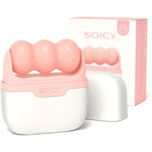 SOICY S30 2-in-1 Ice Roller & Dermaroller - Pink Facial Skincare Tool with V-Shaped Double Head for Face Lifting Massage, Lymphatic Drainage