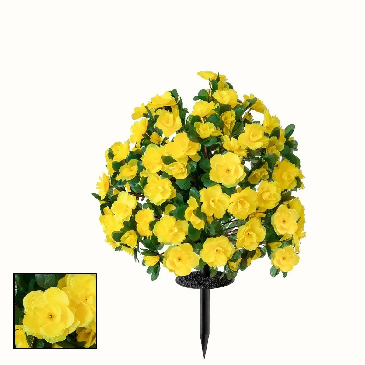 A Set Artificial Azalea Bouquets, Artificial Flower Plant, with Ground Spikes, Featuring Green Leaves And Yellow Flowers, Faux Flowers - Made of Plastic Suitable for Indoor And Outdoor Use, Perfect for Decorating on Easter, Artificial Flower Decorations