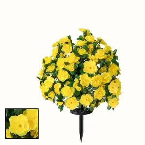 A Set Artificial Azalea Bouquets with Ground Spikes, Featuring Green Leaves And Yellow Flowers - Made of High-Quality Plastic Suitable for Indoor And Outdoor Use, Perfect for Decorating on Valentine'S Day, Easter