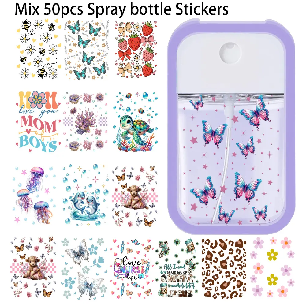 UV DTF Spray Bottle Stickers Wraps - 50 Mix Styles Assorted Decals, Nature-Inspired Art for Portable Card Spray Bottles, DIY Crafts for Gardeners summerwins