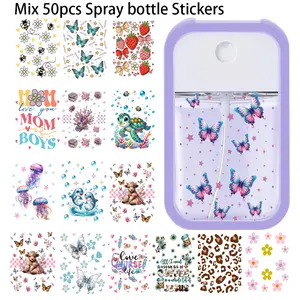 Mix 50 Sheets UV DTF Spray Bottle Stickers Wraps Different Styles for Portable Card Spray Bottles DIY Crafts for Nature Lovers Gardeners