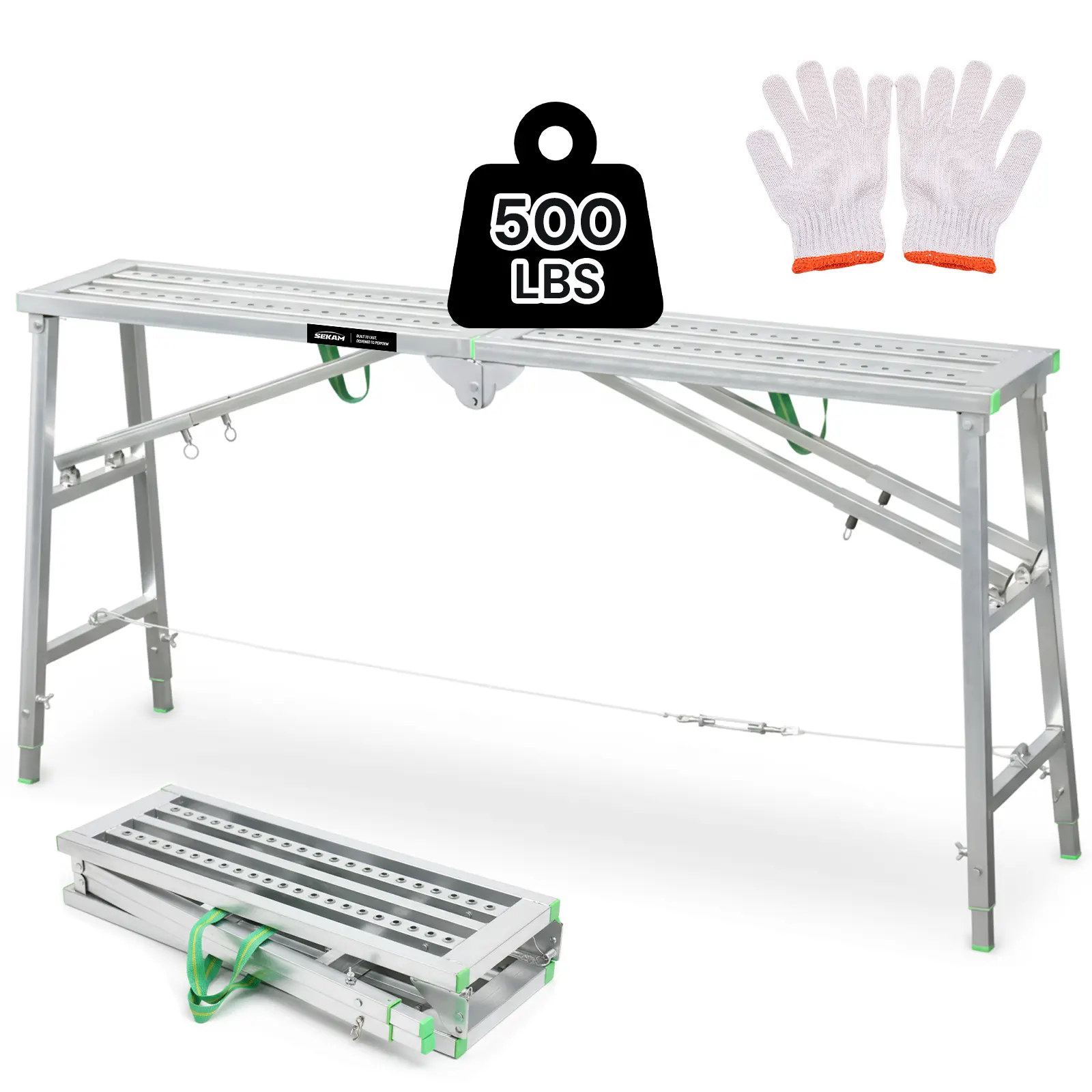 Sekam Folding Work Platform - 500 LBS Heavy-Duty Aluminum Bench! Perfect for washing, painting, decorating. Non-slip feet, folds compact. Essential for DIY & pros. Upgrade your projects now!