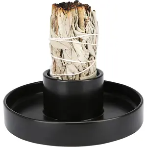 Sage Holder, White Sage Burner, Sage Holder for Burning, Smudge Bowl, Sage Sticks Holder, Incense Holder, Black Candlestick Holder, Altar Decor