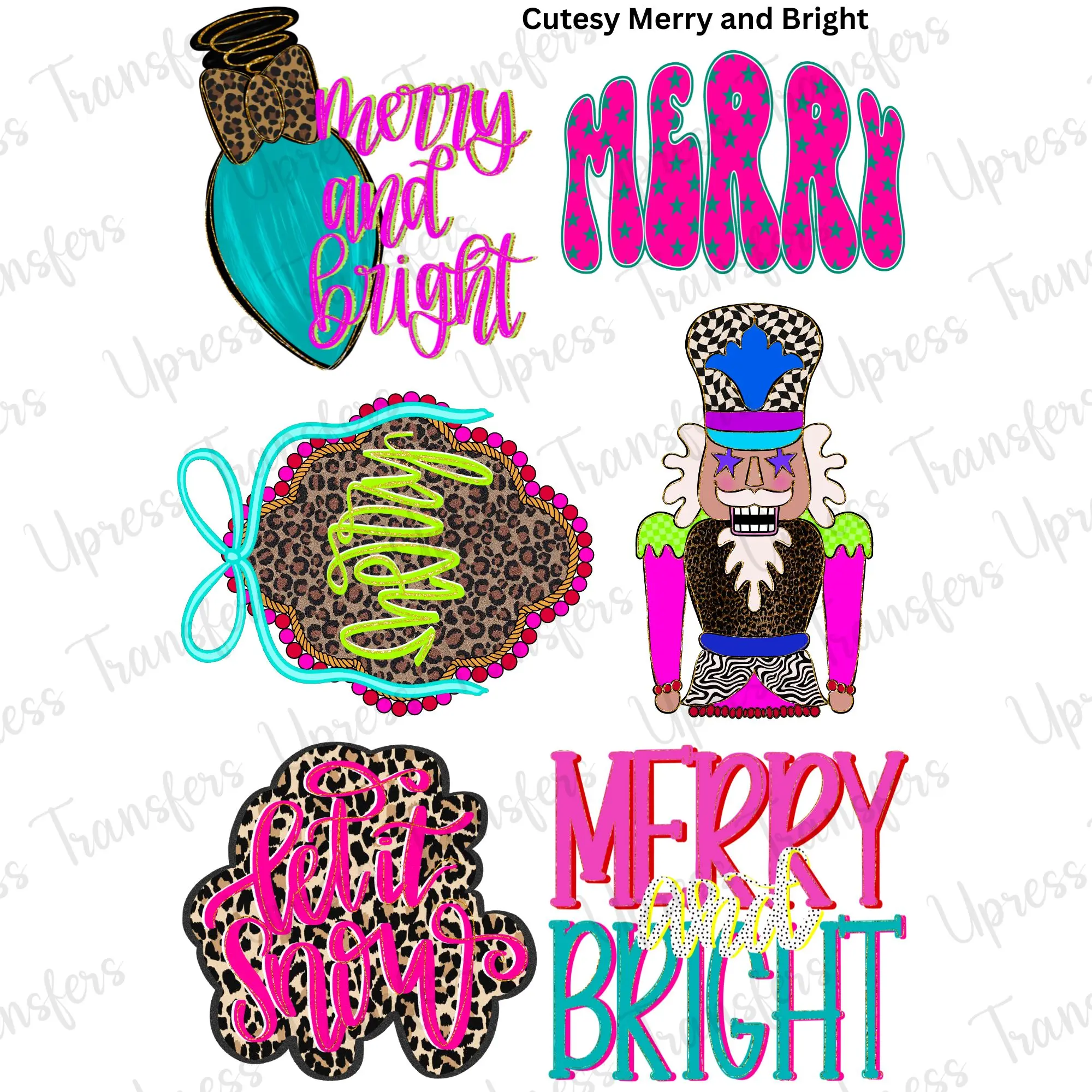 Cutesy Merry and Bright Mini DTF Transfer Gang Sheet 24.5" wide x 36" long. Direct To Film Mini Gang Sheet