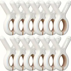 Beach Towel Clips Set of 6, Durable Plastic Hooks for Clothesline, Bathroom & Kitchen Decor, Spring Fixed Design