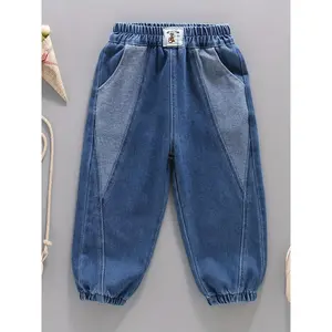 (New)Boys' Denim Jeans, Spring/Autumn Long Pants, and Cuffed Jogger Pants, Fashionable Patchwork Children's Denim Trousers