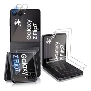 4+2 Screen Water Gel Film + Lens Tempered Glass for Samsung Galaxy Z Flip 7 5g, Durable and Precise Fit, 4 Pieces Screen Protector + 2 Lens Protectors