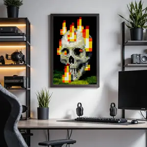 Minecraft Posters Burning Artistic High-Quality Print,Game posters,Anime posters,Vibrant Colors Rustic Charm Stunning Visuals Trendy Funny Wall Art Dorm Room Decor Pixel Art for MC Fans - Decoration Items,Classic Pixel Game Style,Cool Gaming Room Bedroom