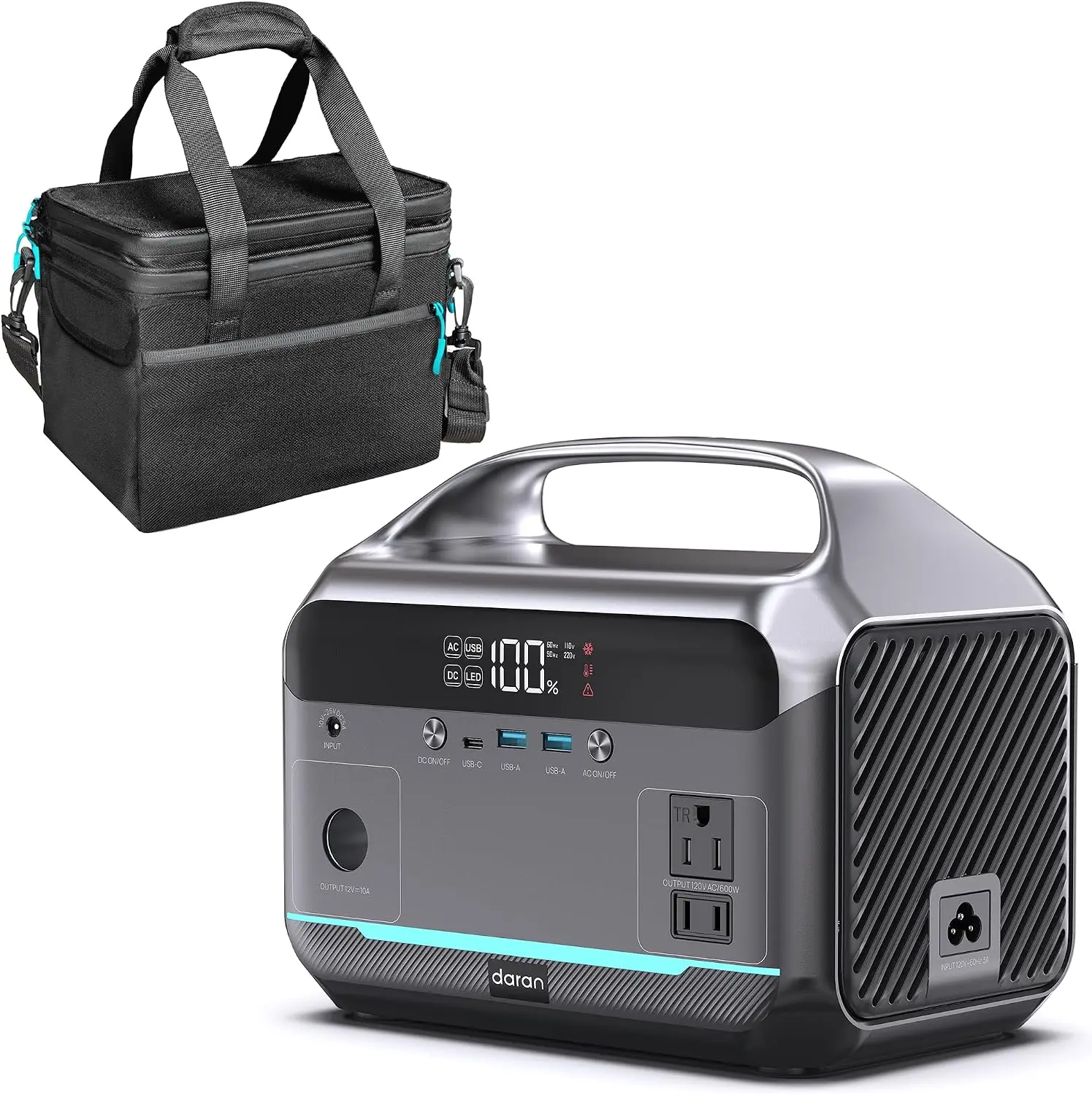 NEOZ 56,000mAh Portable Power Station with Carry Bag, 179.2Wh LiFePO4 Backup Battery with 2× 110V 300W Pure Sine Wave AC Outlets (600W Peak), Solar Generator for Camping & Home Backup Power