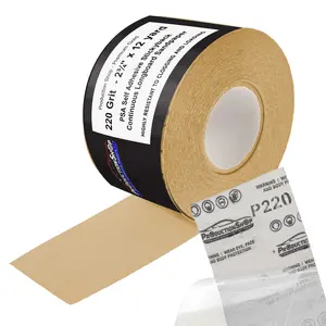 Premium 220 Grit PSA Gold Longboard Sandpaper, 2-3/4" Wide Continuous 12 Yard Roll - Self Adhesive Stickyback for Autobody Paint, Wood Air File Long Board Sanders, Hand Sanding Blocks