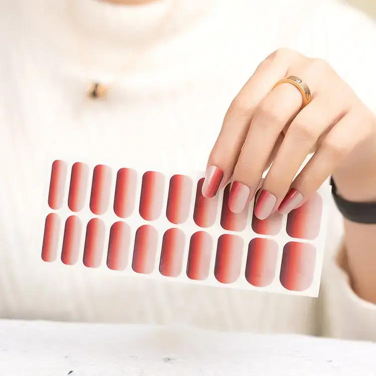 Sunset Ombre Nail Strips No UV Light Needed Lasting Nail Wraps 20 Pcs Sheet Double-Ended Easy Application & Removal
