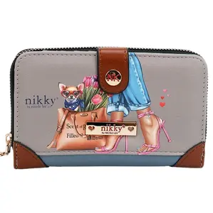 Nikky Compact Wallet with Zip and Snap Closure, 8 Card Slots, 1 ID Window, 2 Note Slots, and 1 Bill Fold Compartment, Eco-Leather Material, 6"L X 1.5"W X 4"H