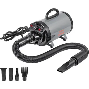 VEVOR Dog Dryer, 2800W/4.3 HP Dog Blow Dryer, Pet Grooming Dryer with Adjustable Speed and Temperature Control, Pet Hair Dryer with 4 Nozzles and Extendable Hose, Grey and Black