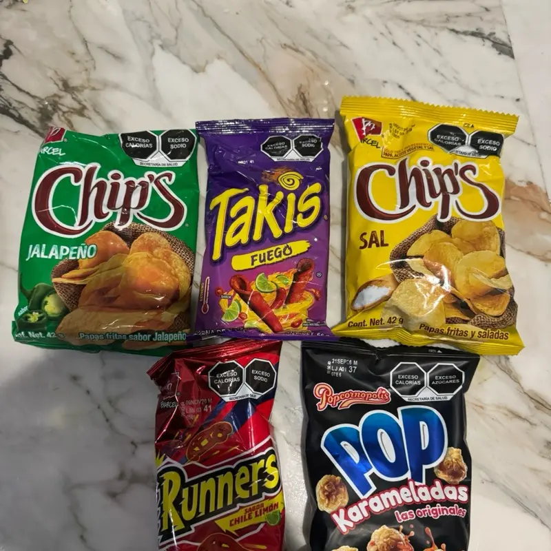 Mexican chips spicy jalapeño , runner lime chili , popcorn cermal , fuego