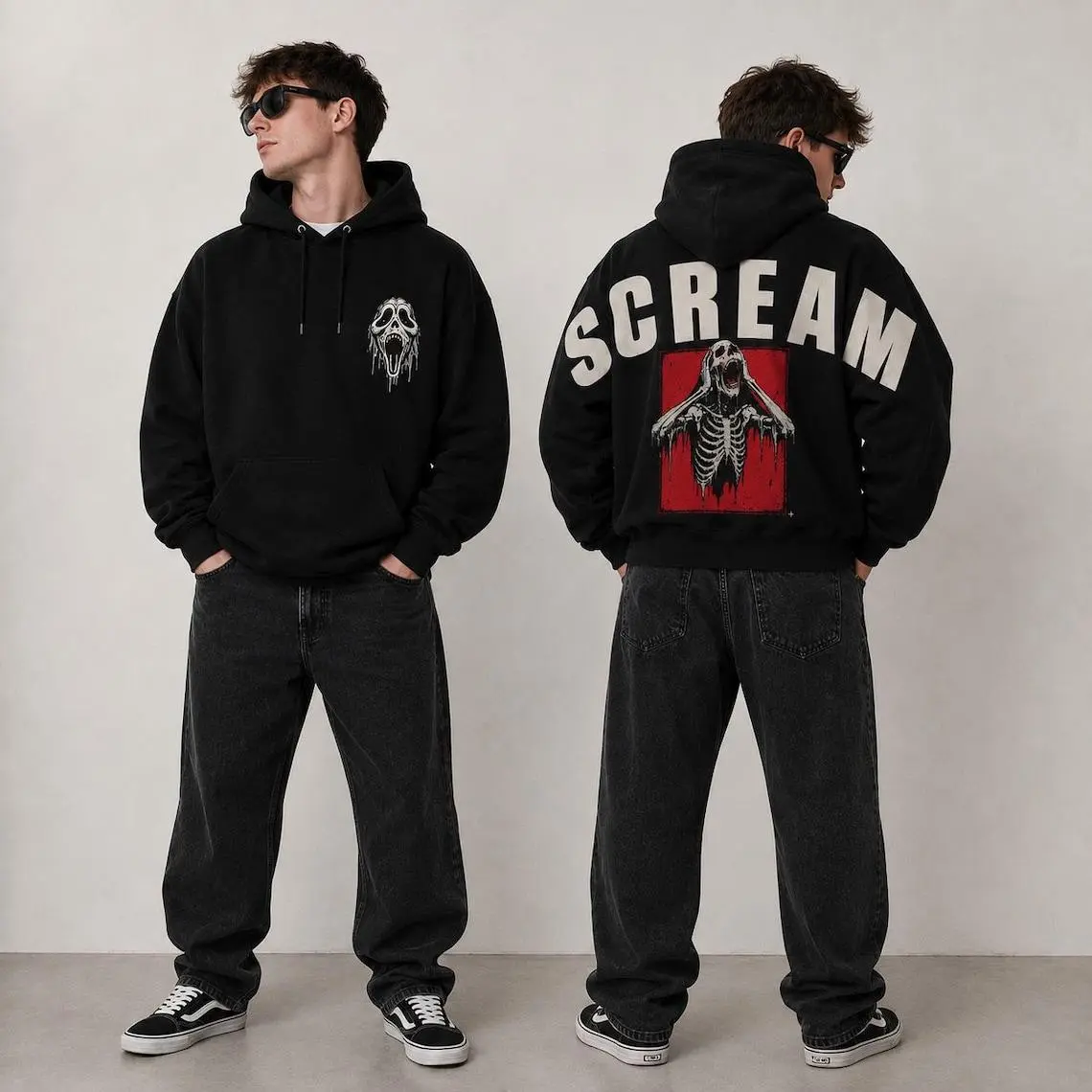 Scream Ghostface Horror Hoodie, Halloween Arm to Arm Hoodie, Gothic Horror Sweatshirt, Spooky Season Hoodie, Arm to Arm Big Bold Text Custom