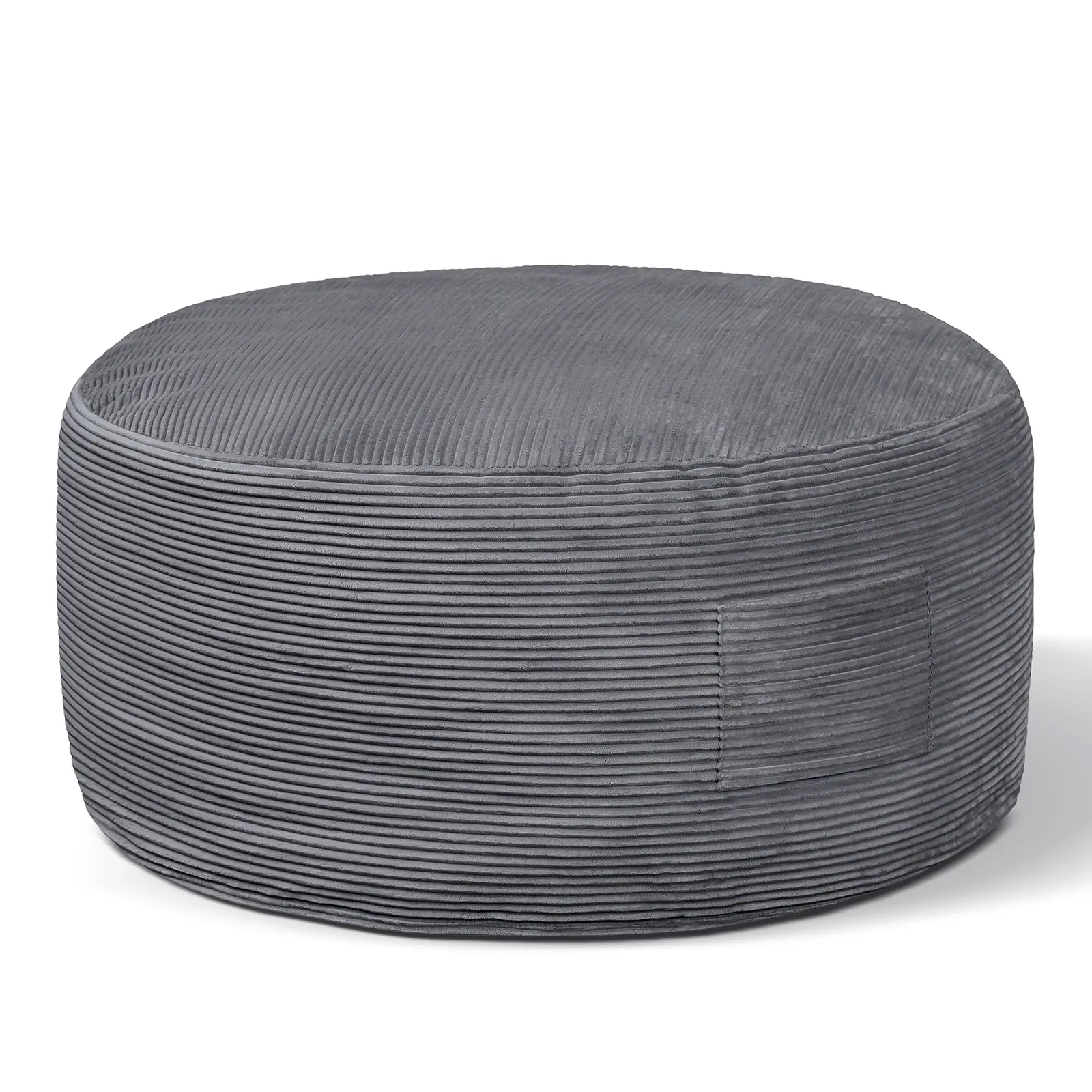 Cozy Fluffy Bean Bag Chair for Adults, Oversized Round Floor Sofa with Corduroy Cover, 44"W x 44"D x 21.6"H, Foam Filled, Armless Lounger for Living Room, Bedroom, Dorm, Gaming, Reading, 400 lbs Capacity, Anti-Slip Bottom, Grey